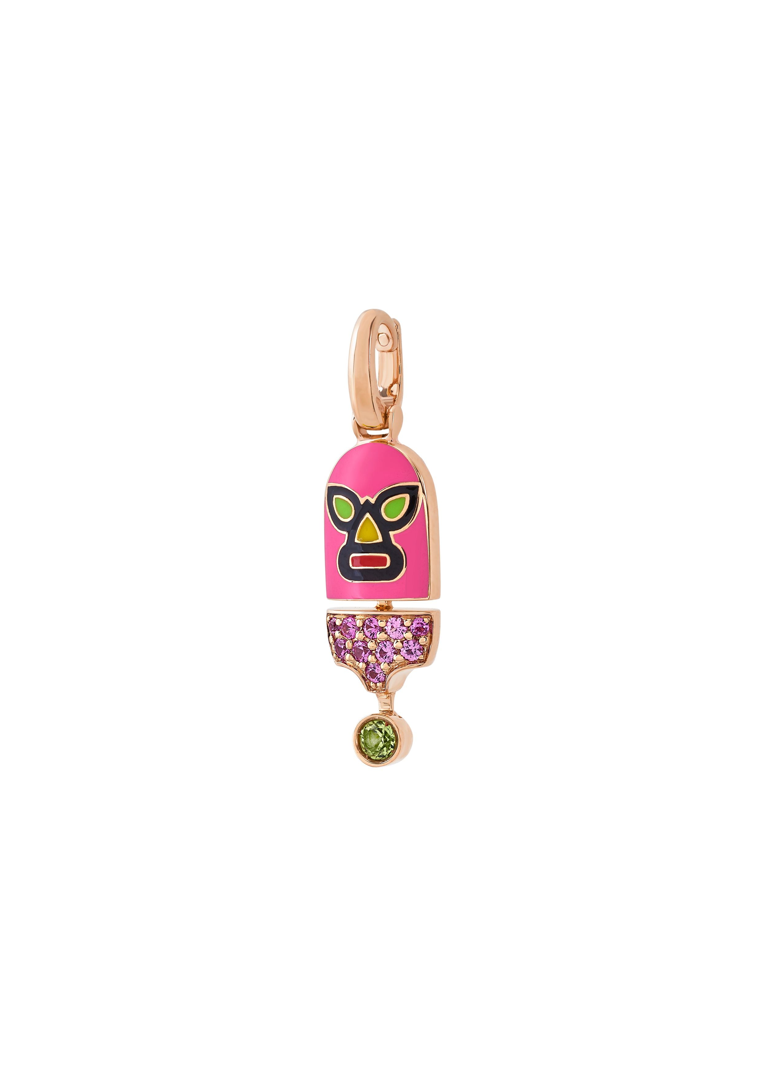 The Hurricane Sees Green Luchadores Pendant with Peridot and Pink Sapphires in White Gold