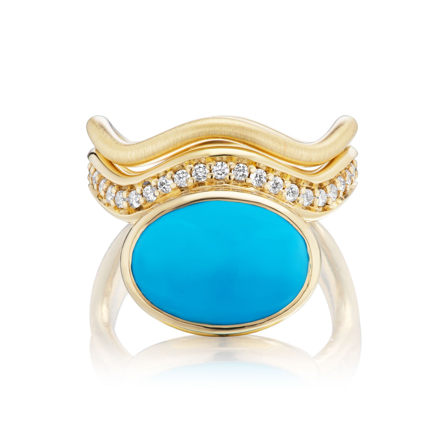 Turquoise & Diamond Curve Aurora Ring