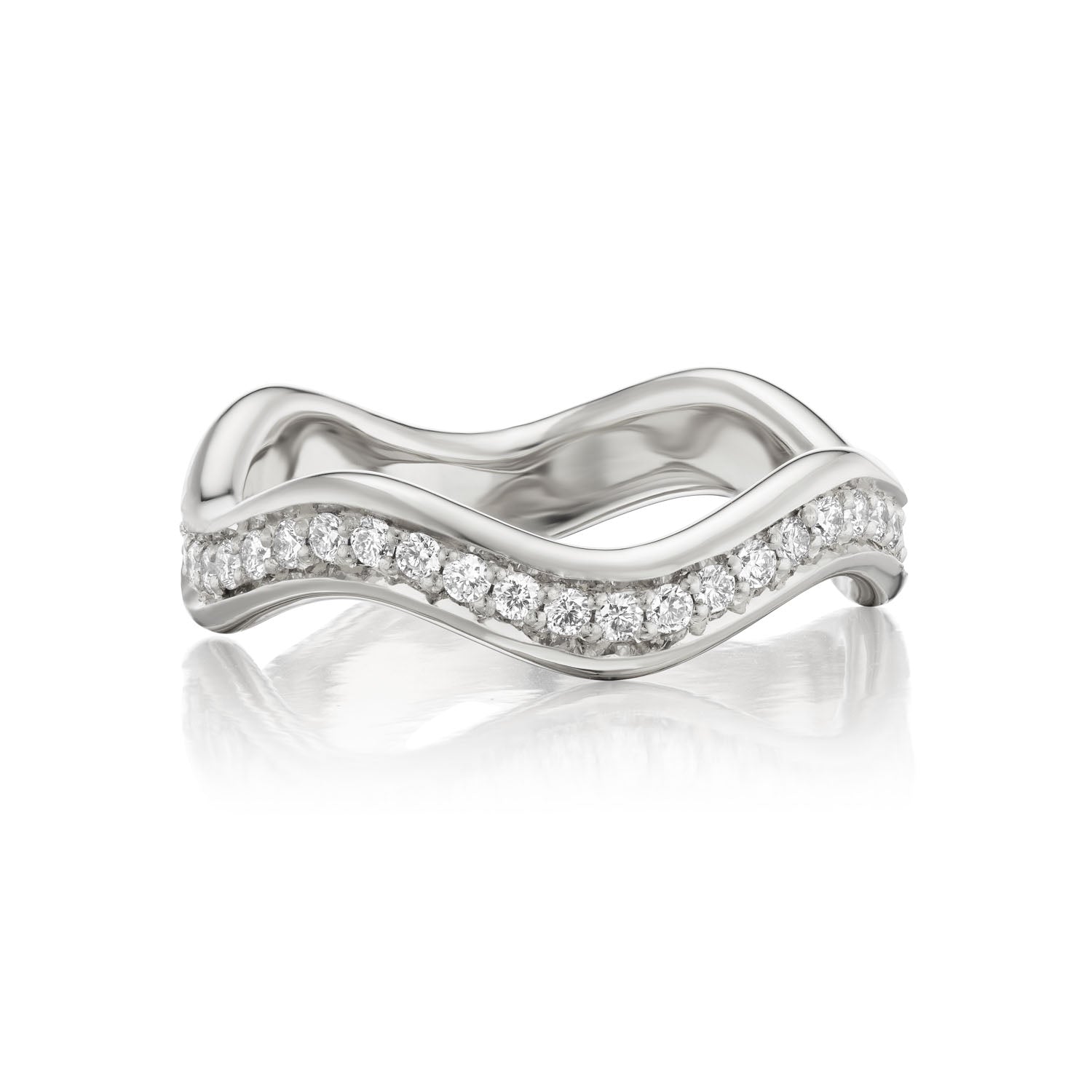 White Gold Diamond Thick Curve Ring