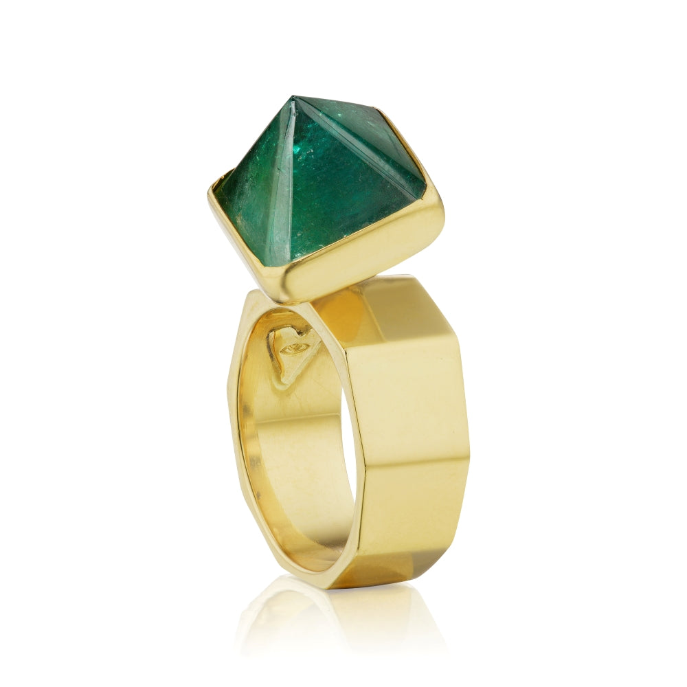 Moving Octagonal Ring with Green Tourmaline Pyramid