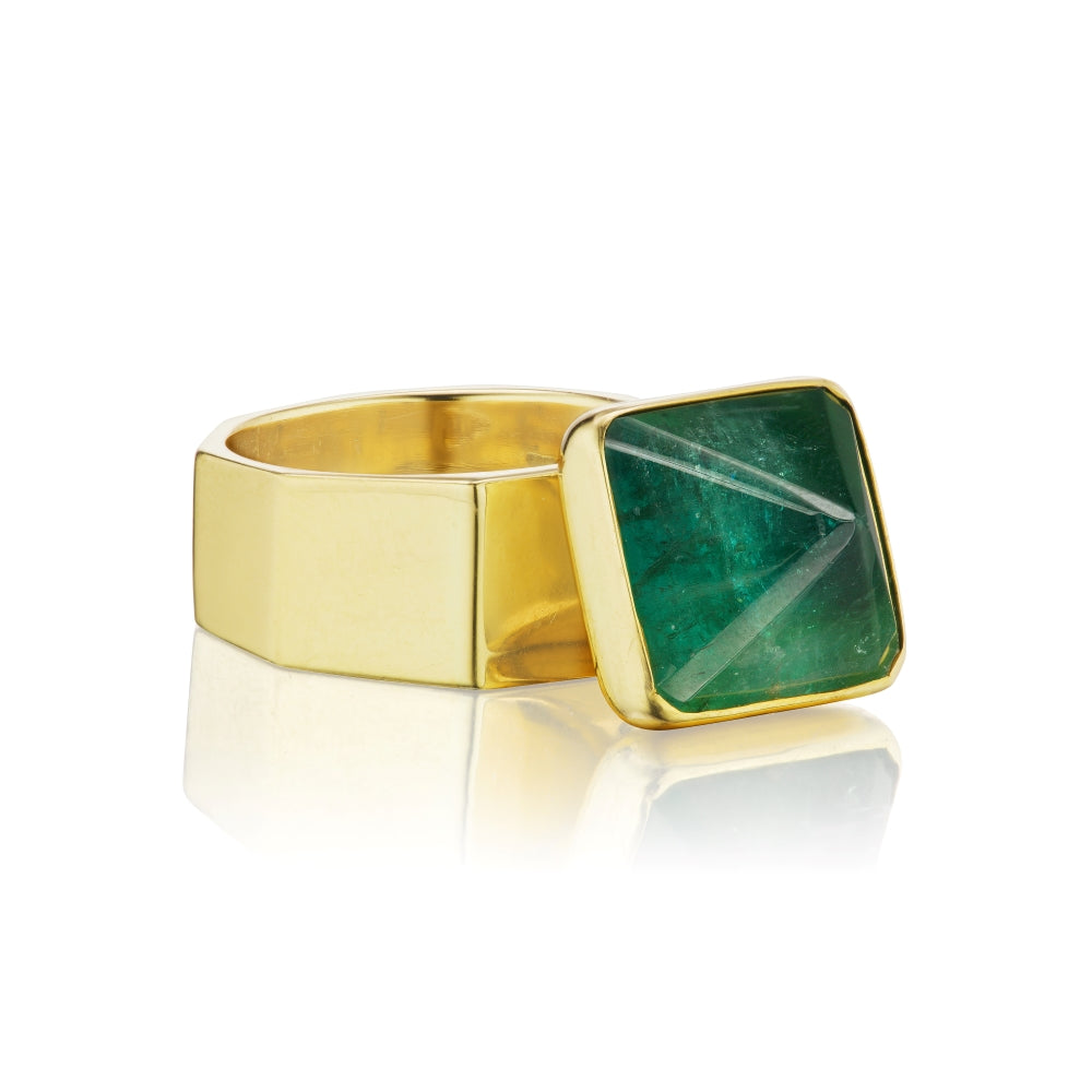 Moving Octagonal Ring with Green Tourmaline Pyramid