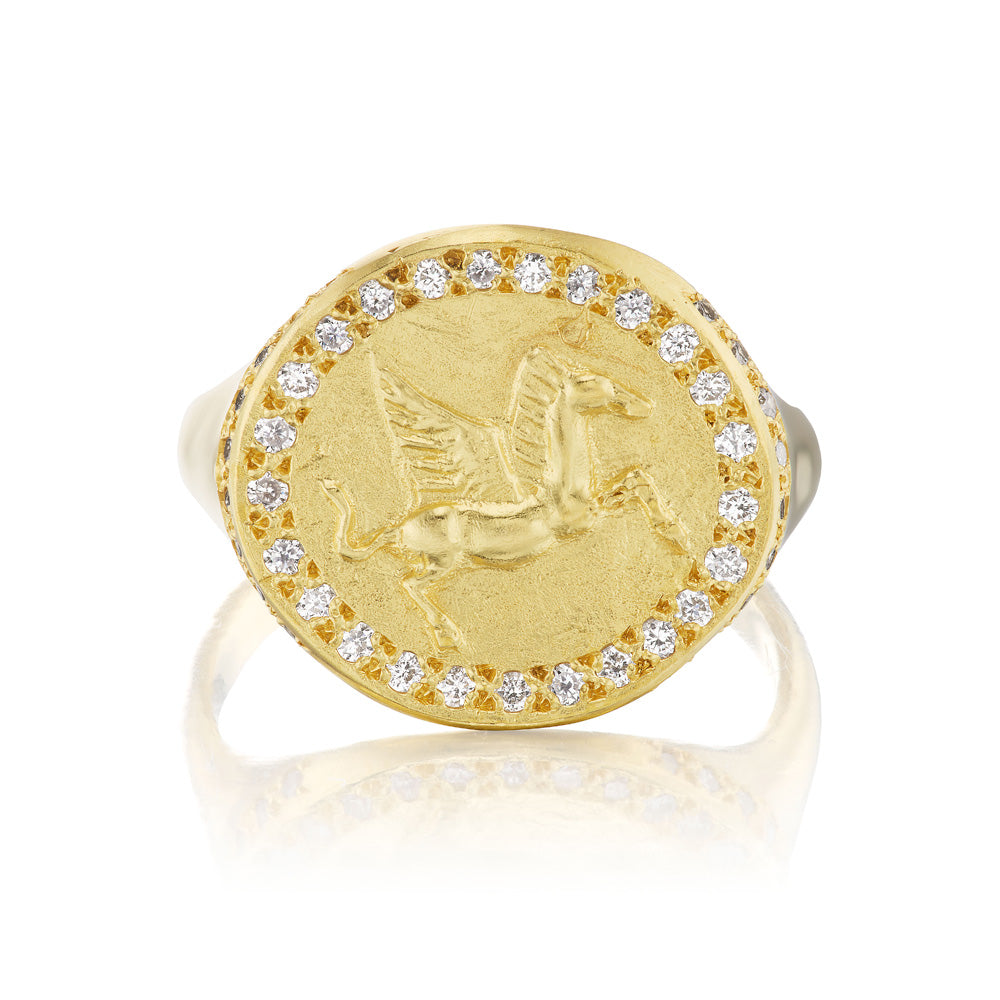 Pegasus Coin Ring with Diamonds