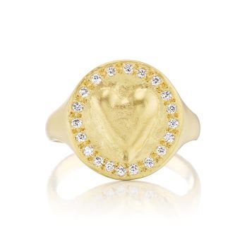 Heart Coin Ring with Diamonds