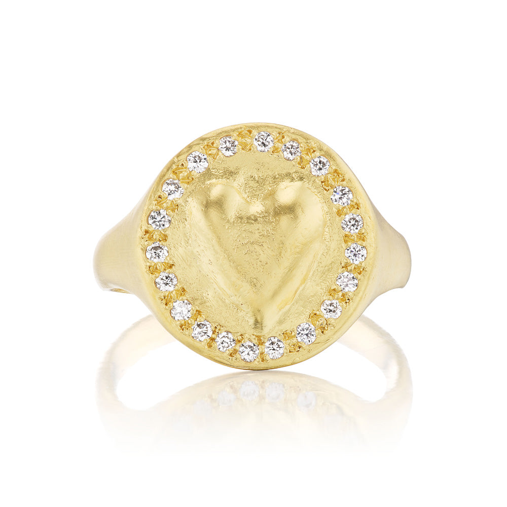 Heart Coin Ring with Diamonds