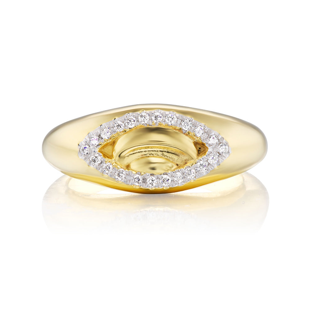 A Christina Alexiou Protective Eye Ring adorned with exquisite diamonds.