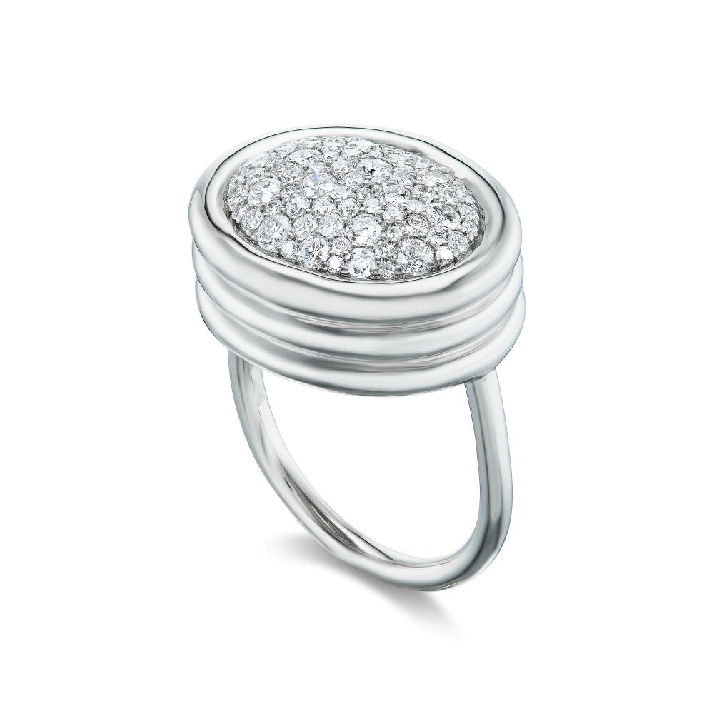 Platinum Scuba Ring with Diamond Pavé
