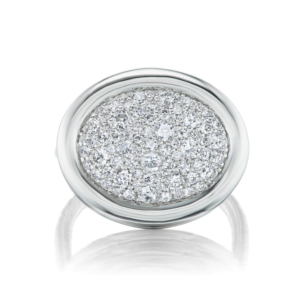 Platinum Scuba Ring with Diamond Pavé