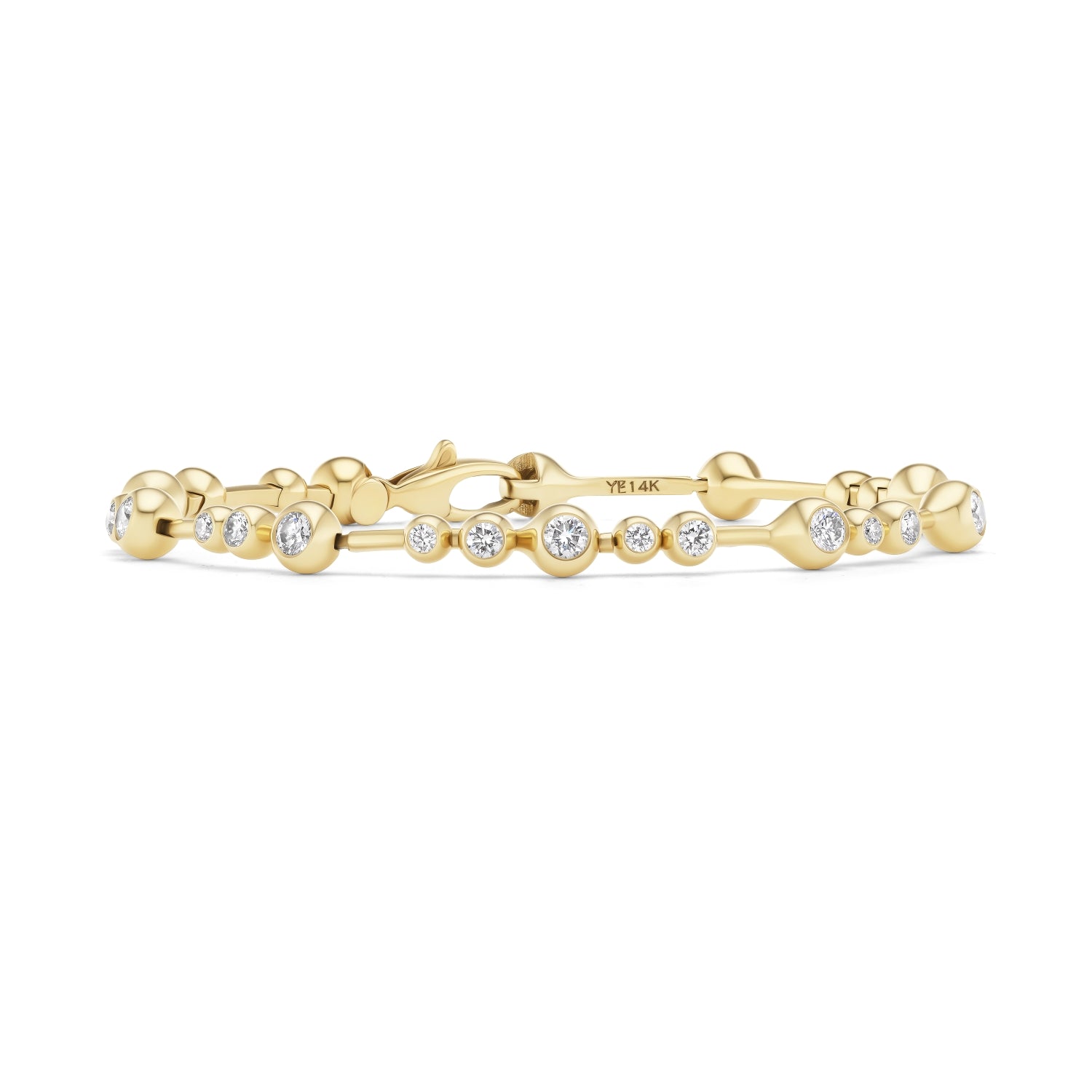 White Diamond Ripple Bracelet in Yellow Gold