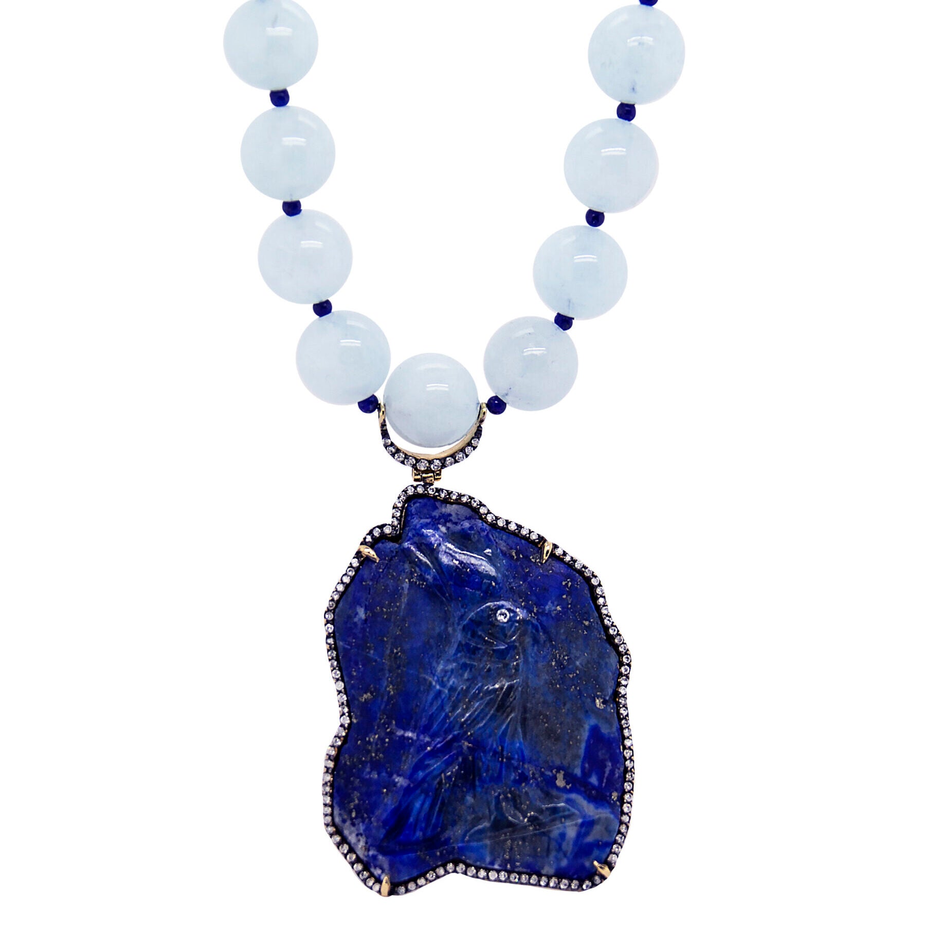 Aquamarine and Lapis Egypt Necklace in Yellow Gold