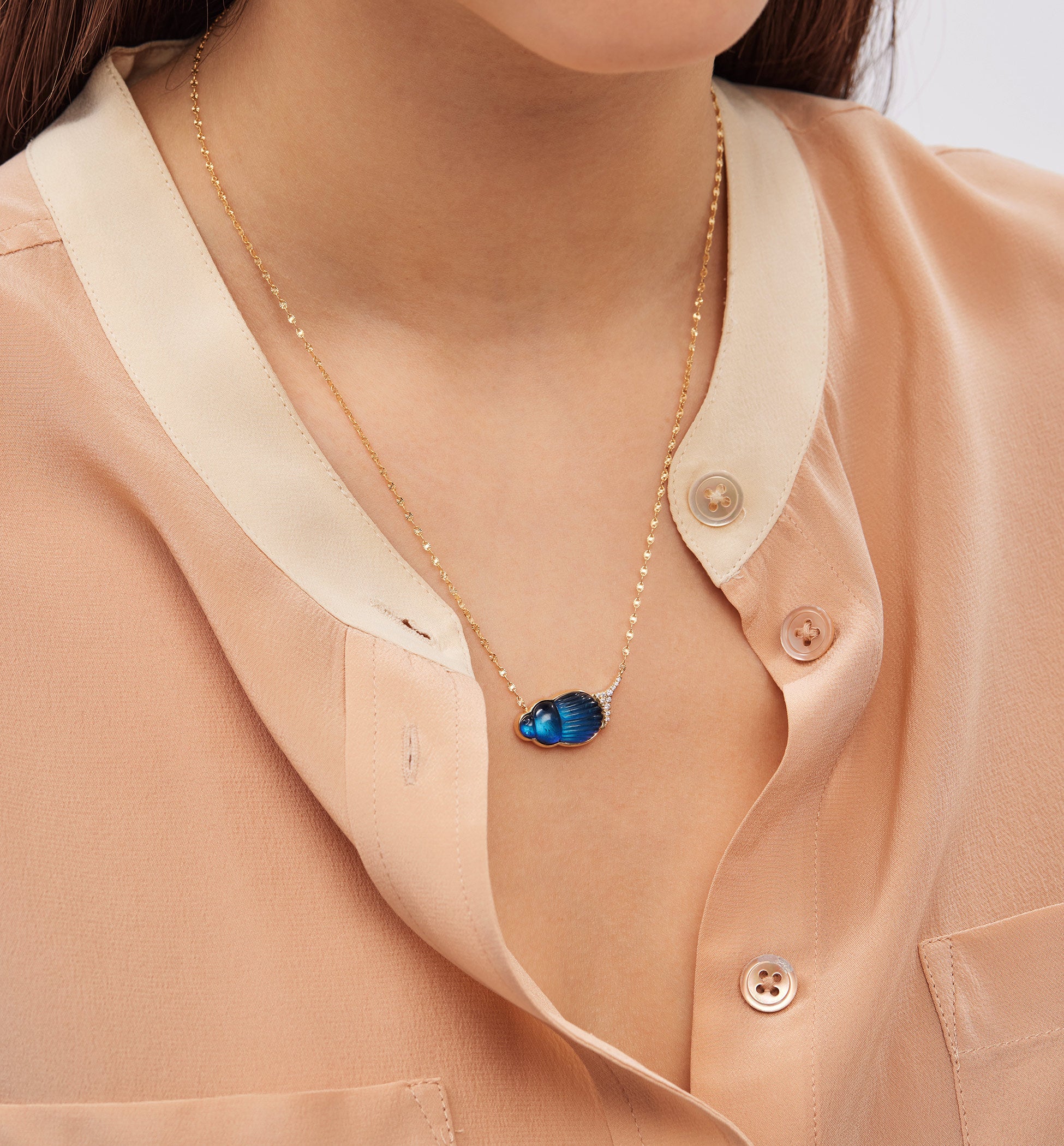 Blue Chalcedony Large Sienna Scarab Necklace