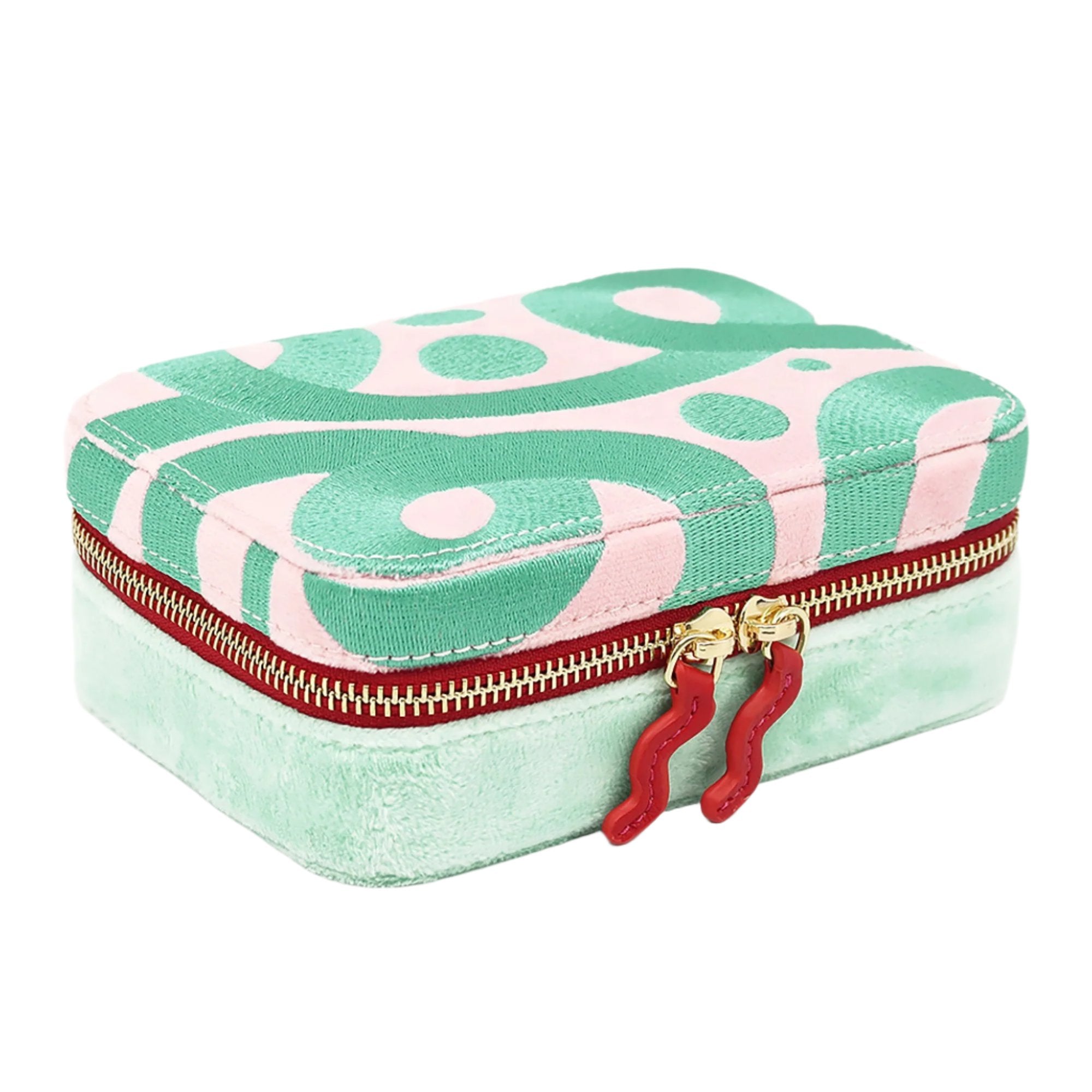 Pink, Blue Iris, & Red Microsuede and Velour Jewelry Travel Zip Case