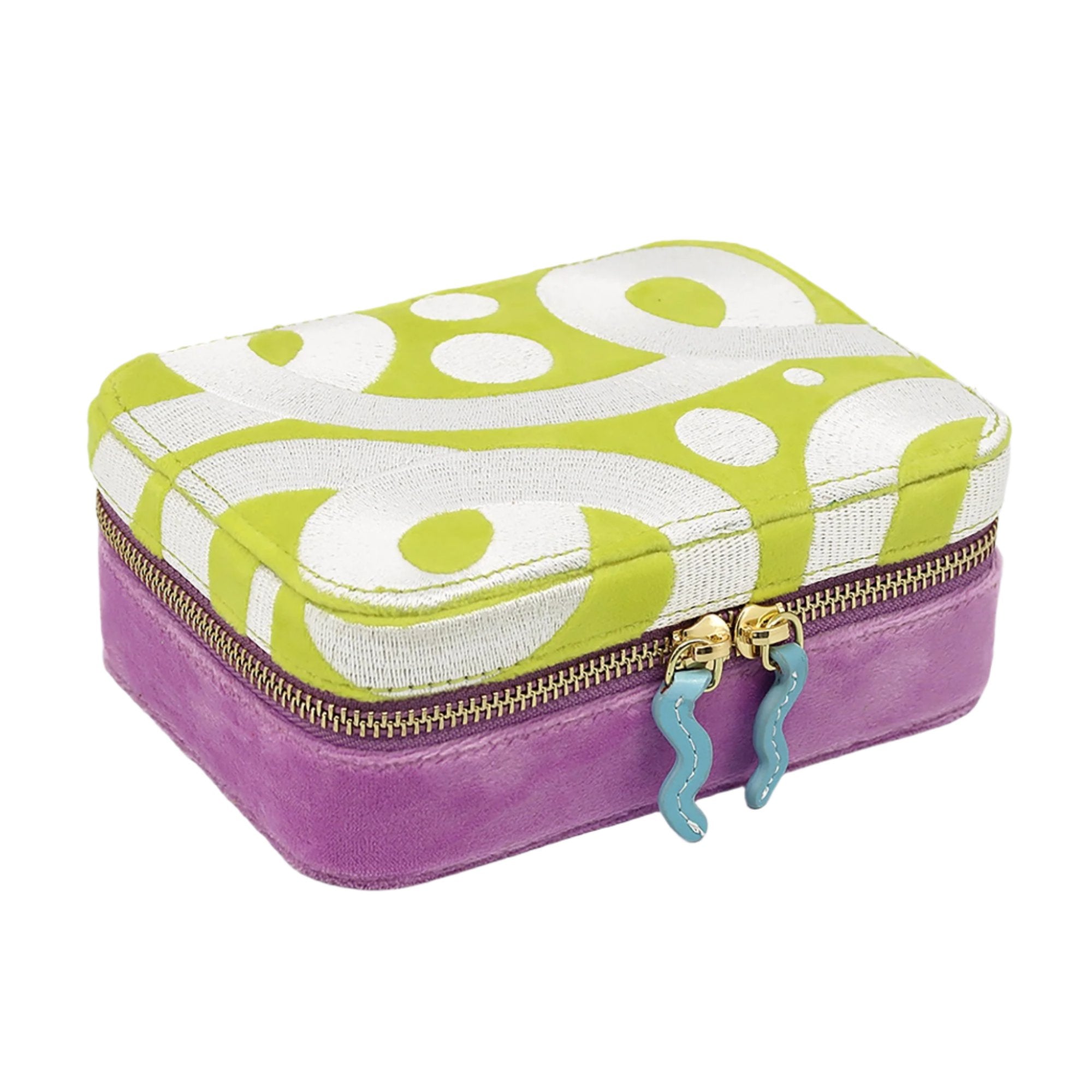 Lime Green, Blu Iris, & Wisteria Microsuede and Velour Jewelry Travel Zip Case