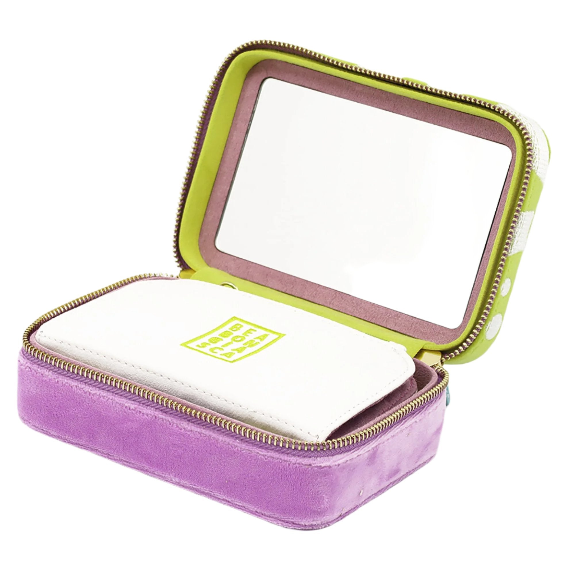 Lime Green, Blu Iris, & Wisteria Microsuede and Velour Jewelry Travel Zip Case