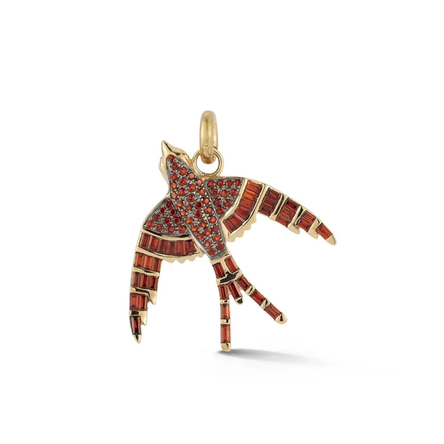 Garnet Evelyn Bird Charm in Yellow Gold