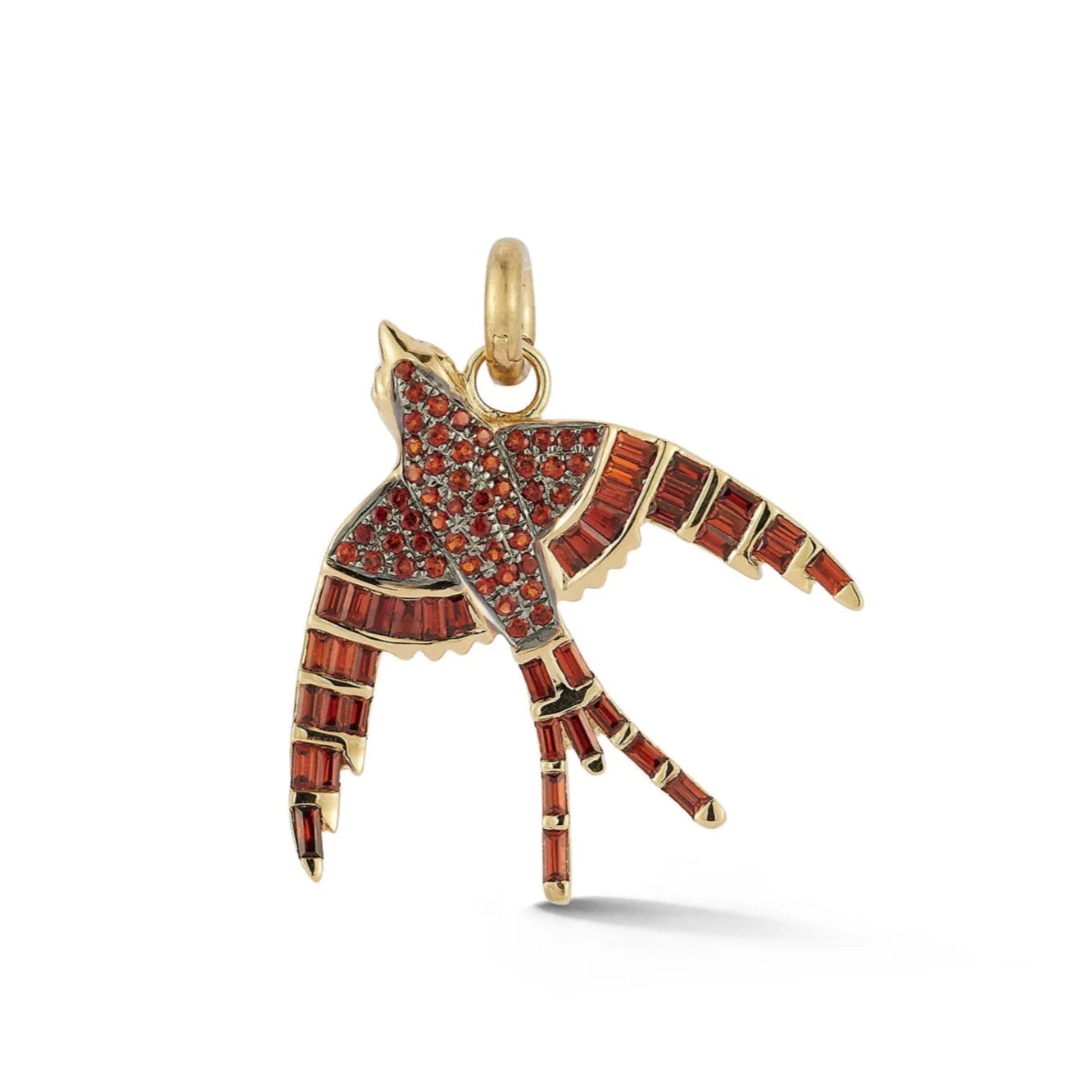 Garnet Evelyn Bird Charm in Yellow Gold