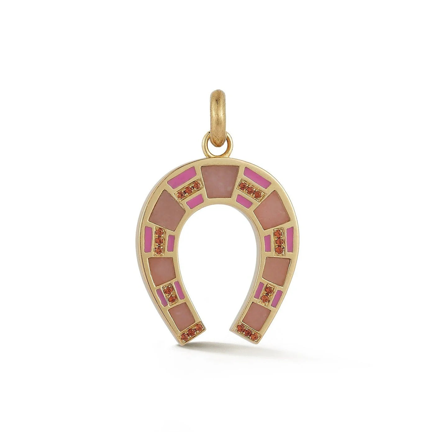 Pink Opal and Enamel Hallie Horseshoe Charm in Yellow Gold