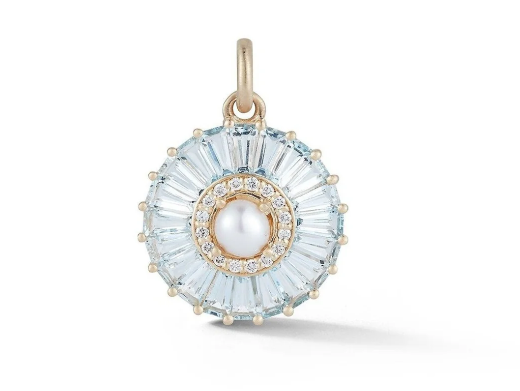 Aquamarine and Pearl Emily Charm in Yellow Gold