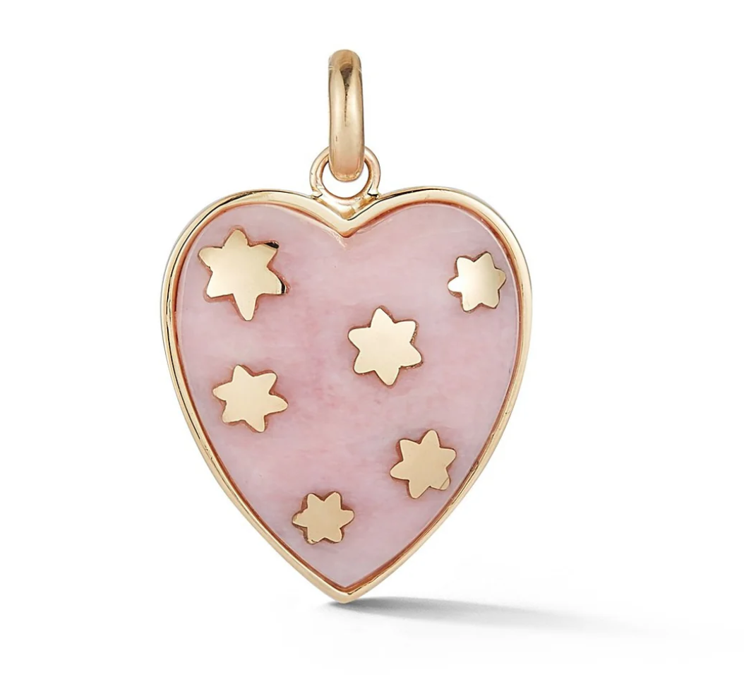 Pink Opal Anna Heart Charm in Yellow Gold