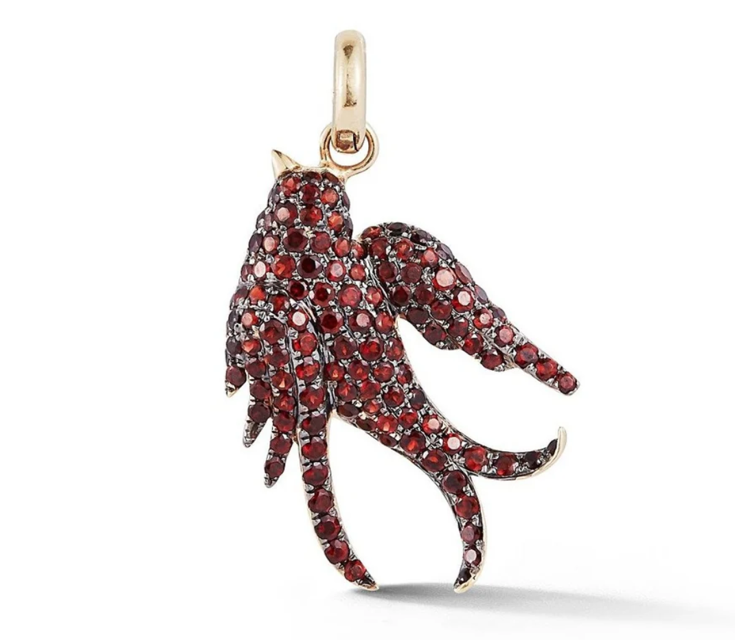 Garnet Birdie Charm in Yellow Gold