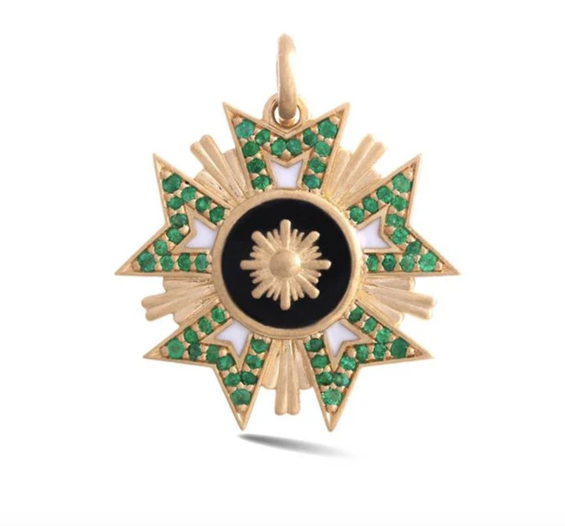 Emerald and Enamel Florence Charm in Yellow Gold