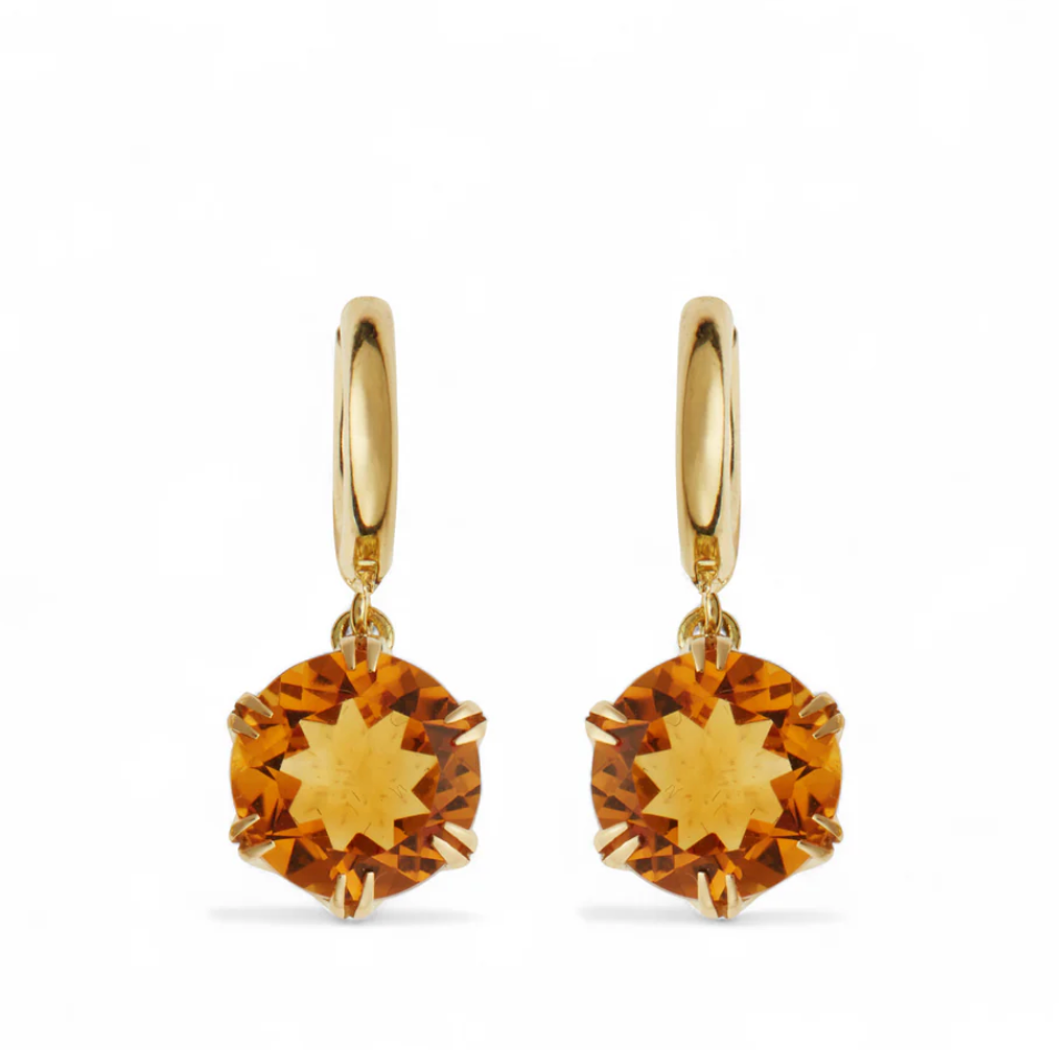 Citrine Midi Crown Hoops in Yellow Gold