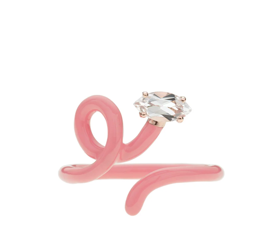 Light Pink Baby Vine Tendril Ring with Rock Crystal