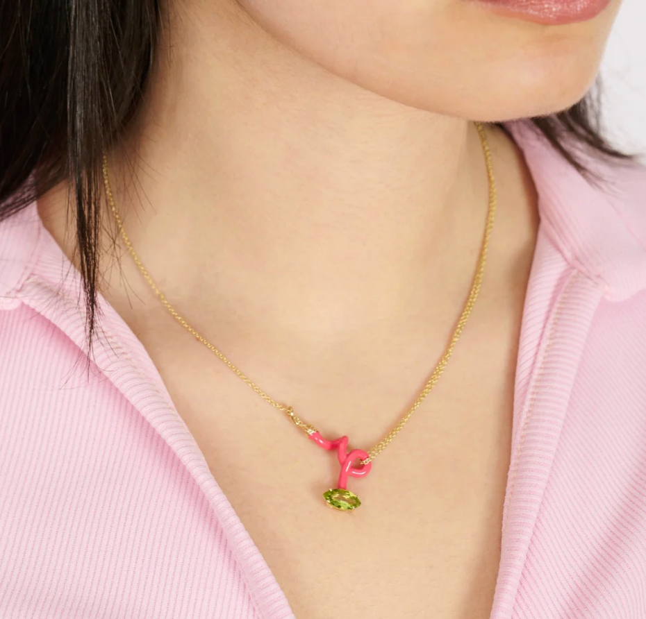 Hot Pink Baby Vine Curl Necklace with Peridot