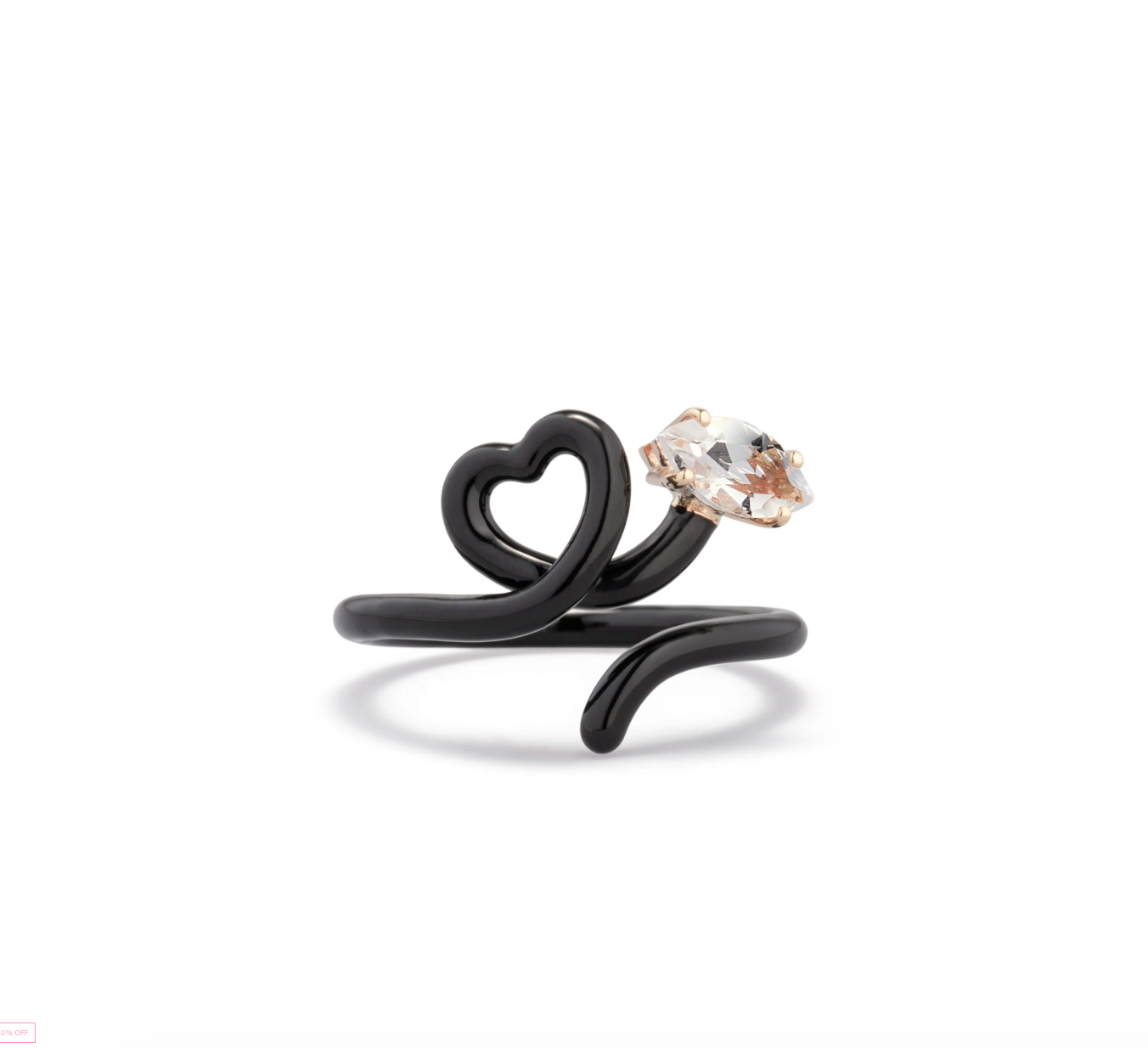 Black Baby Vine Heart Ring with Rock Crystal