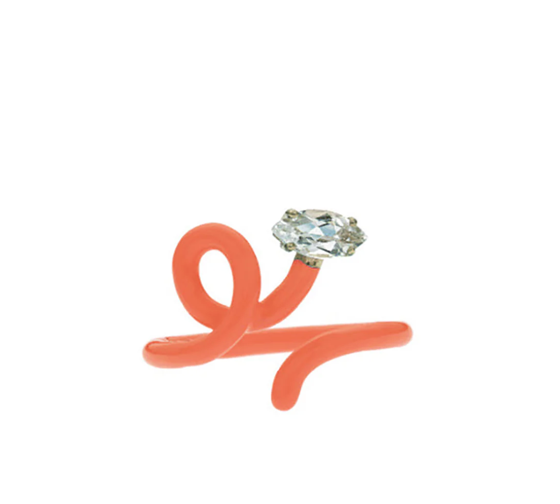 Orange Enamel Baby Vine Ring with Rock Crystal