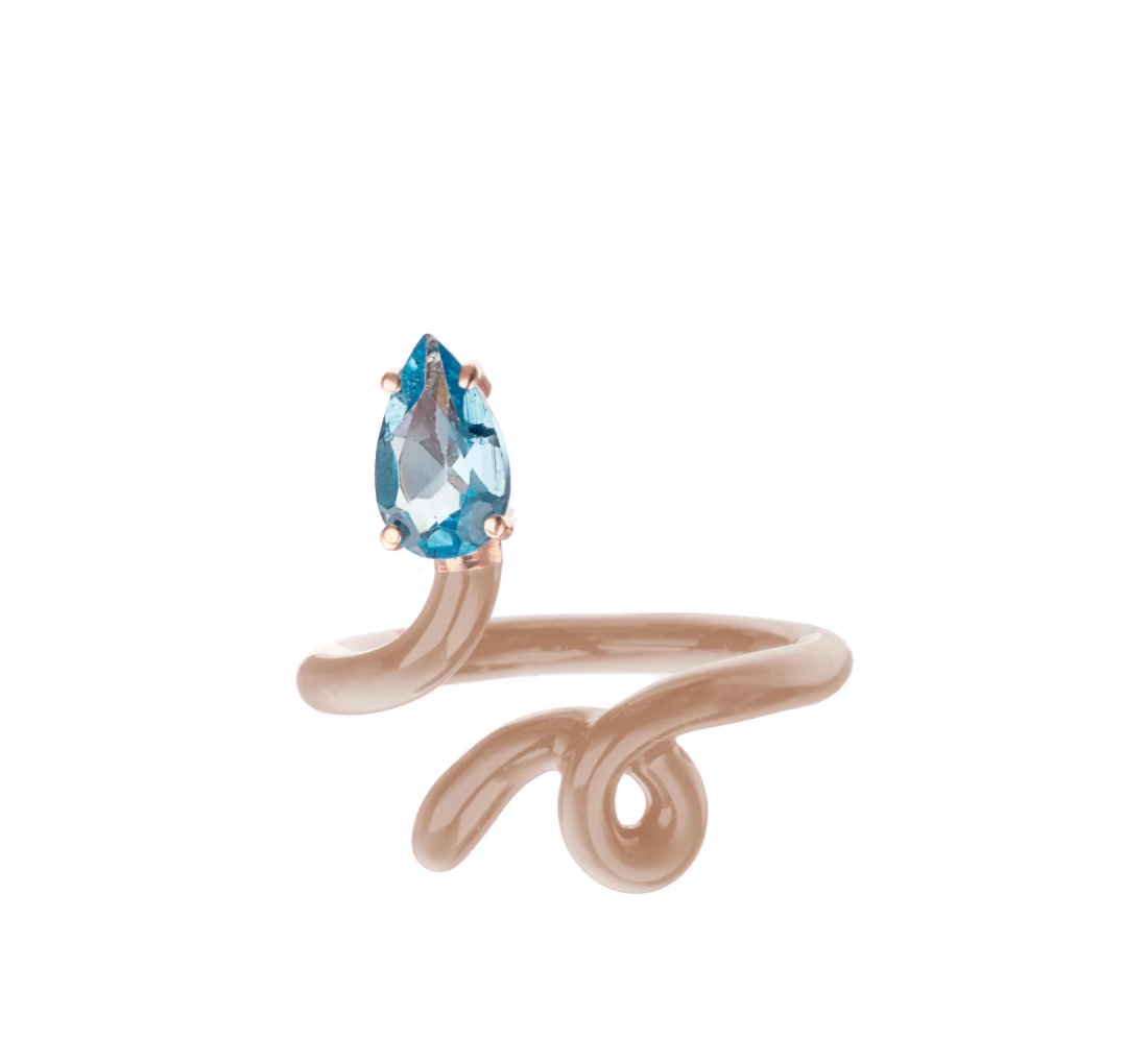 Warm Taupe and Topaz Baby Tendril Vine RIng
