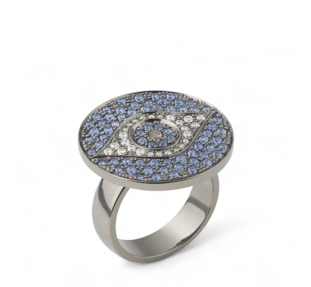 Blue Sapphire and White Diamond Dawn Ring in White Gold