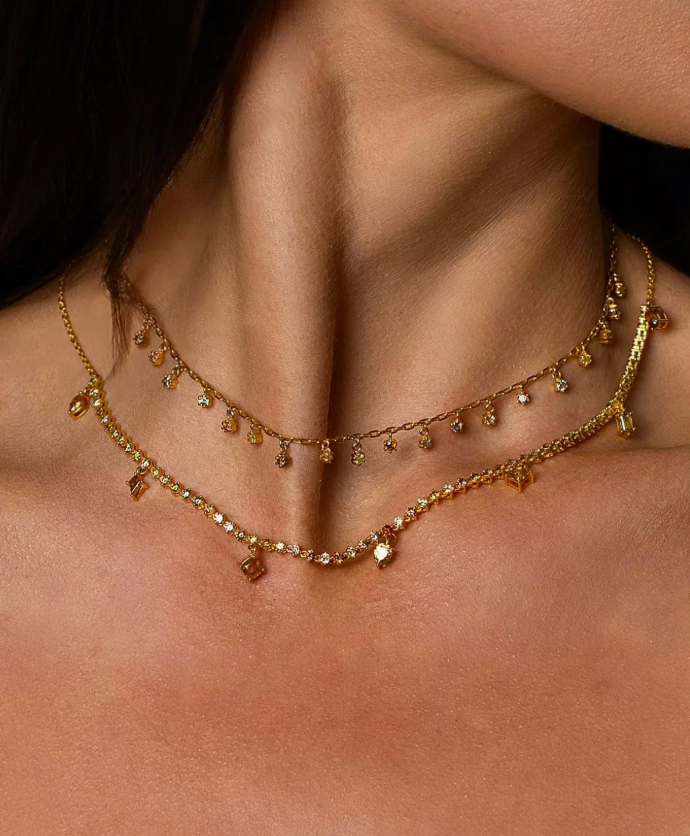 Fancy Colored Diamond 7-Drop Necklace in Yellow Gold