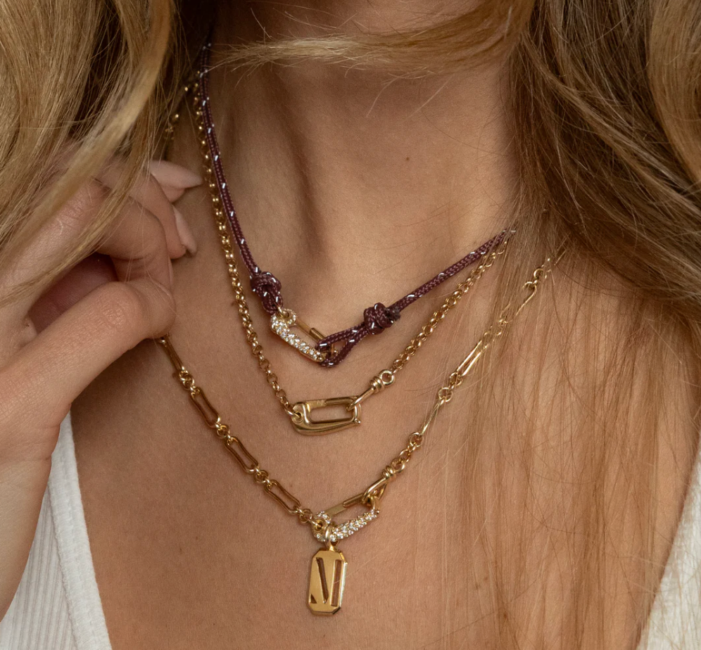 Diamond and Yellow Gold Lock It on Cord Necklace