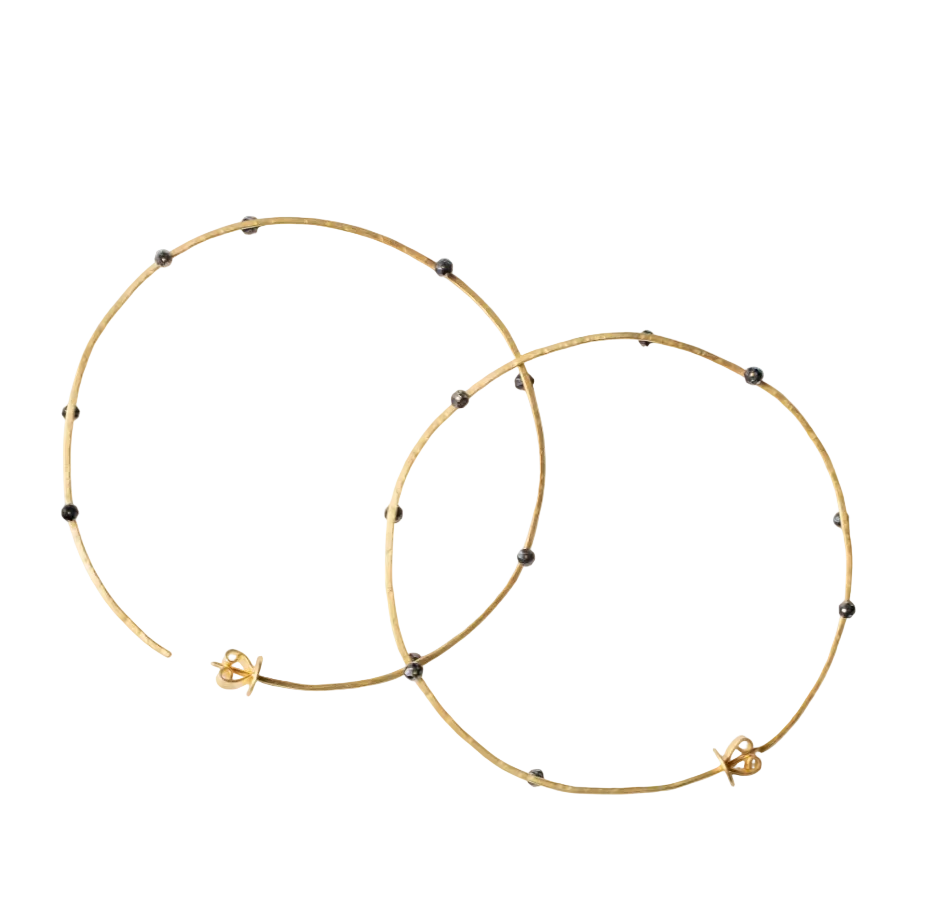 Black Diamond Maxi Dayal Hoop Earrings in Yellow Gold