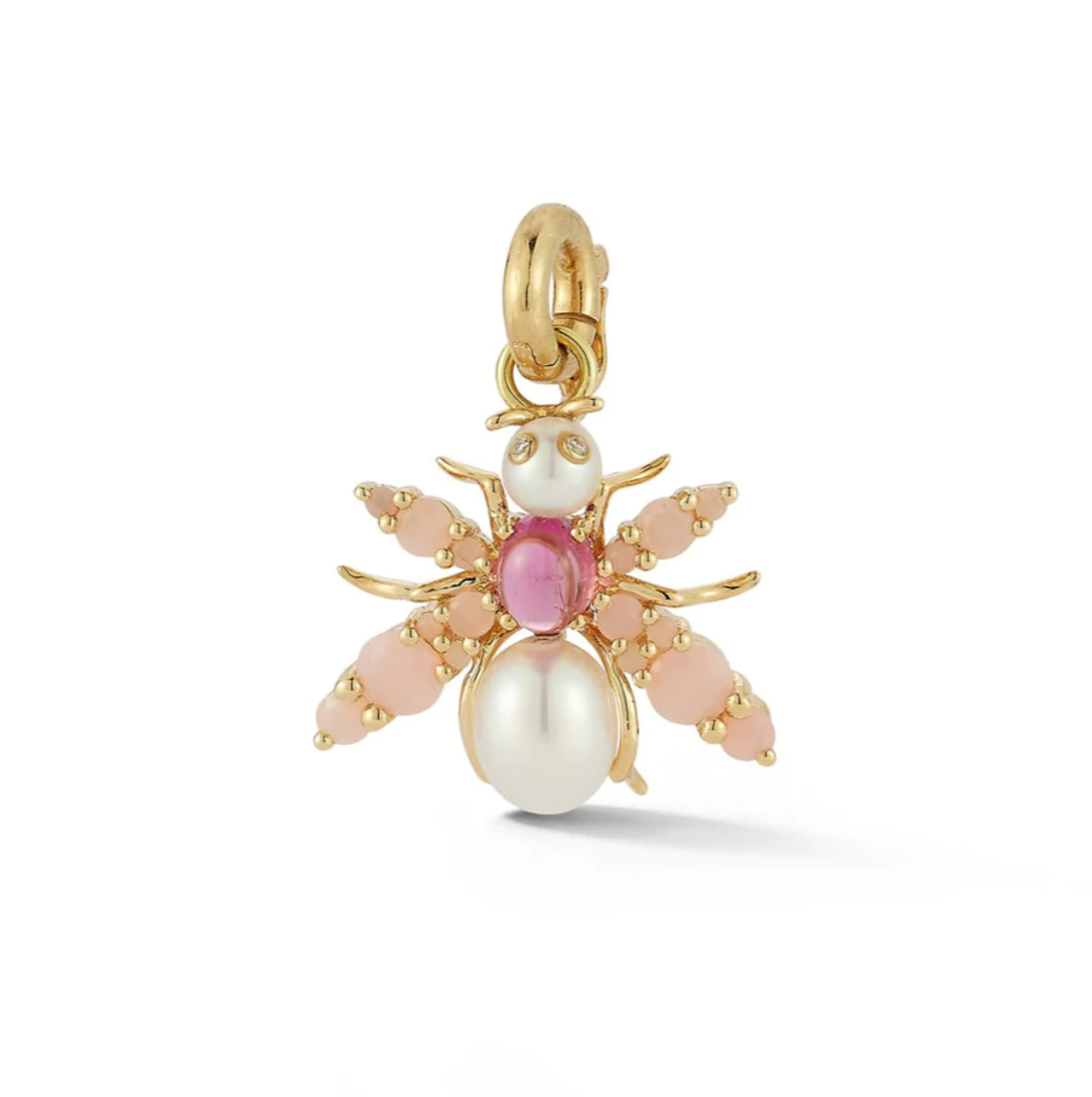 Pink Tourmaline and Pearl Beatrice Bee Charm in Yellow Gold