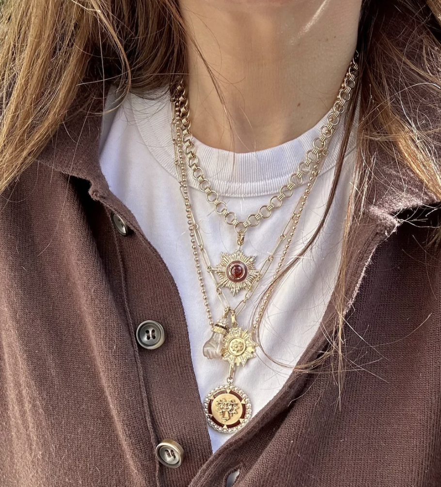 Garnet and Enamel Victoria Charm in Yellow Gold