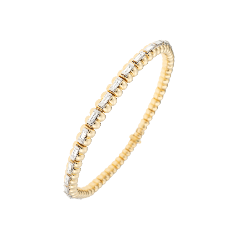 White Diamond Baguette Spectrum Bracelet in Yellow Gold