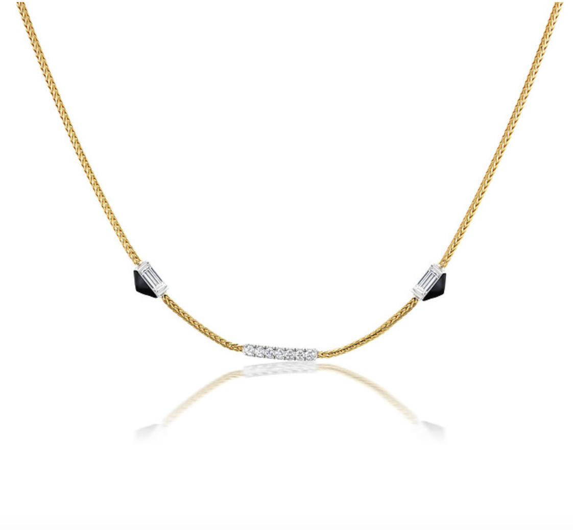 White Diamond and Enamel Together Necklace in Yellow Gold