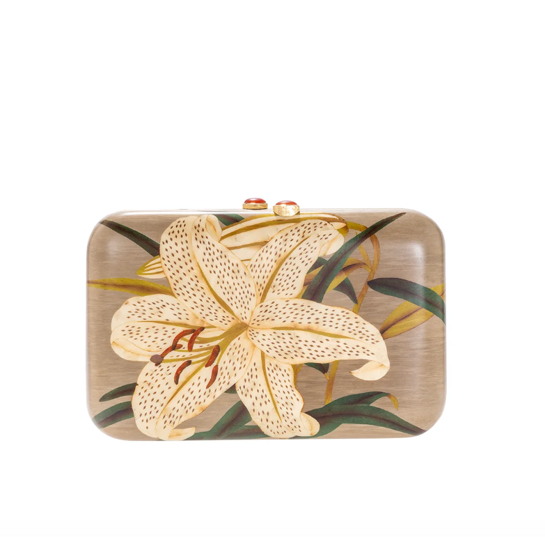 Lily Marquetry Clutch in Yellow Gold