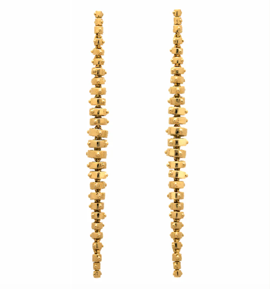 Jali breeze flexible long ear pendants in yellow gold