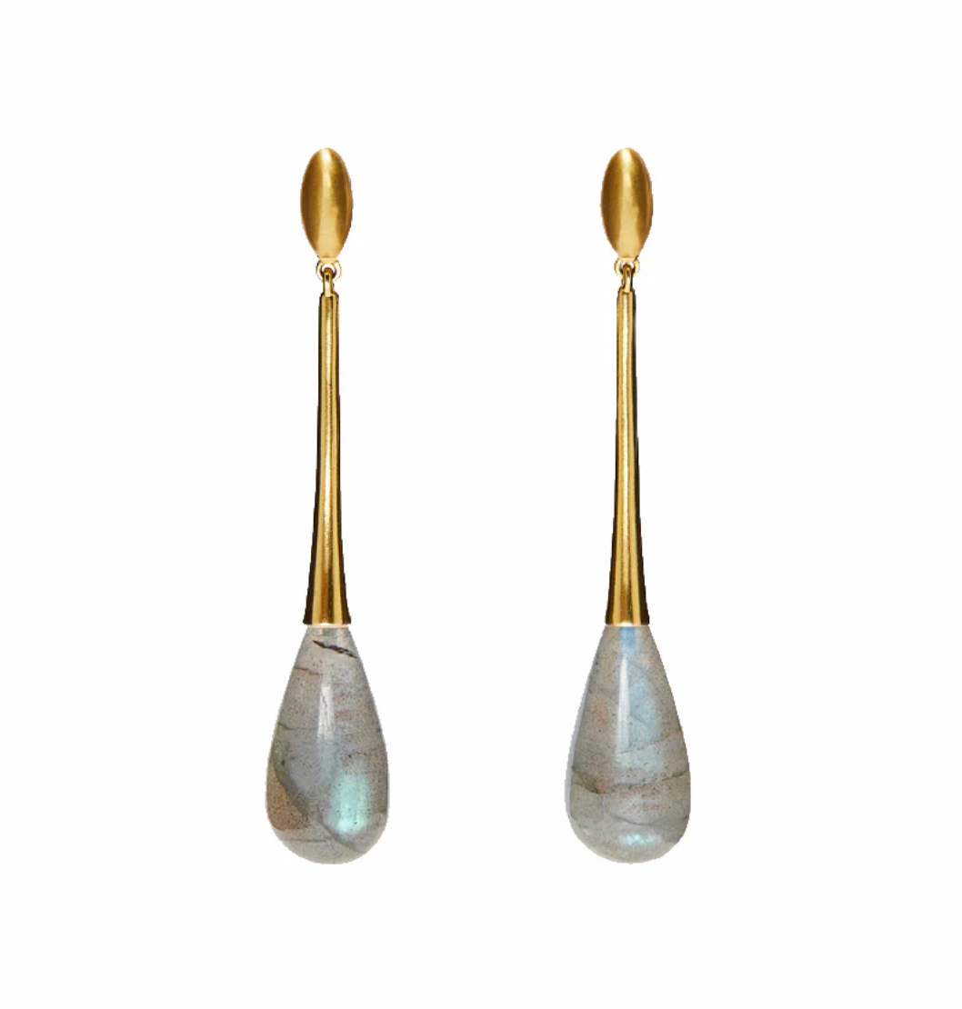 Labradorite drop earrings in yellow gold