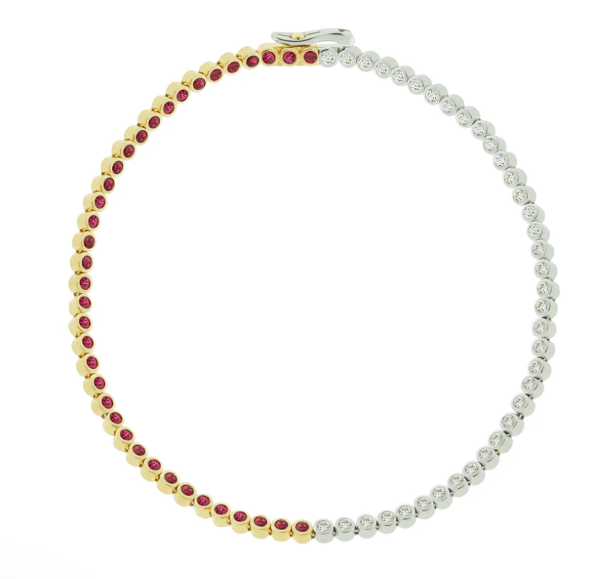 Two Tone Tennis Bracelet with Rubies and Diamonds