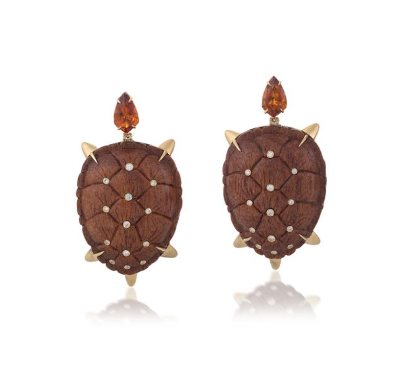 Tortoise Shaped Carved Wood Earrings