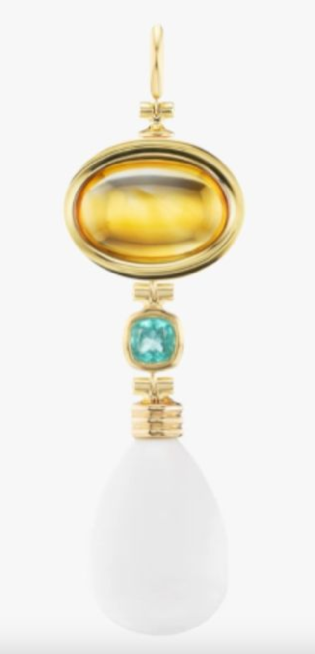Porto Pendant with Cabochon Citrine, Emerald, Cachalong & Diamond