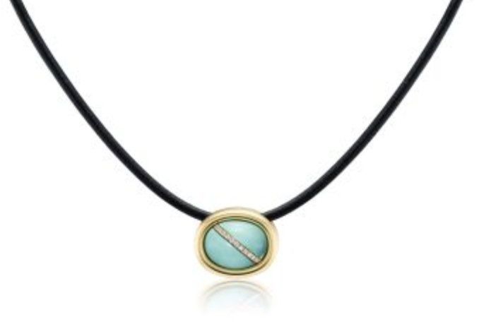 Leather Scuba choker with Vintage Turquoise and Diamond