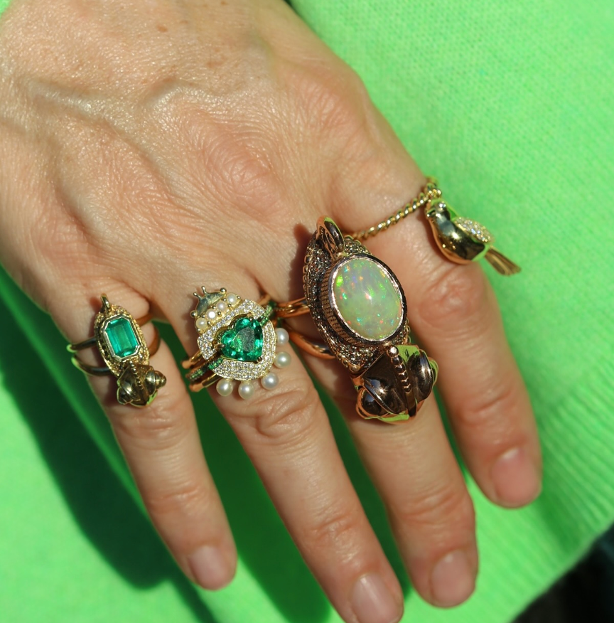 Opal and Sapphire "Buzz" Chameleon Ring in Yellow Gold