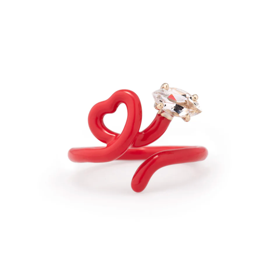 Red Baby Vine Heart Ring with Rock Crystal