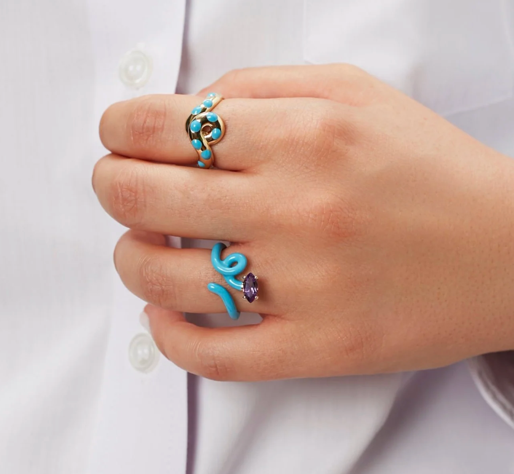 Capri Blue Baby Vine Tendril Ring with Amethyst
