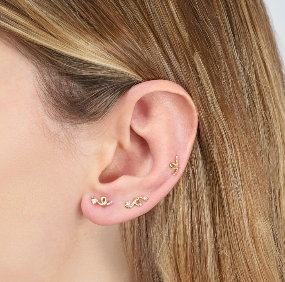 Ruby and Pink Sapphire Mini Loop Stud in Yellow Gold