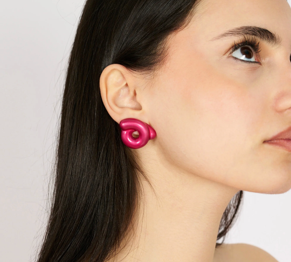 Flamingo Pink Tarallo Earrings in Silver